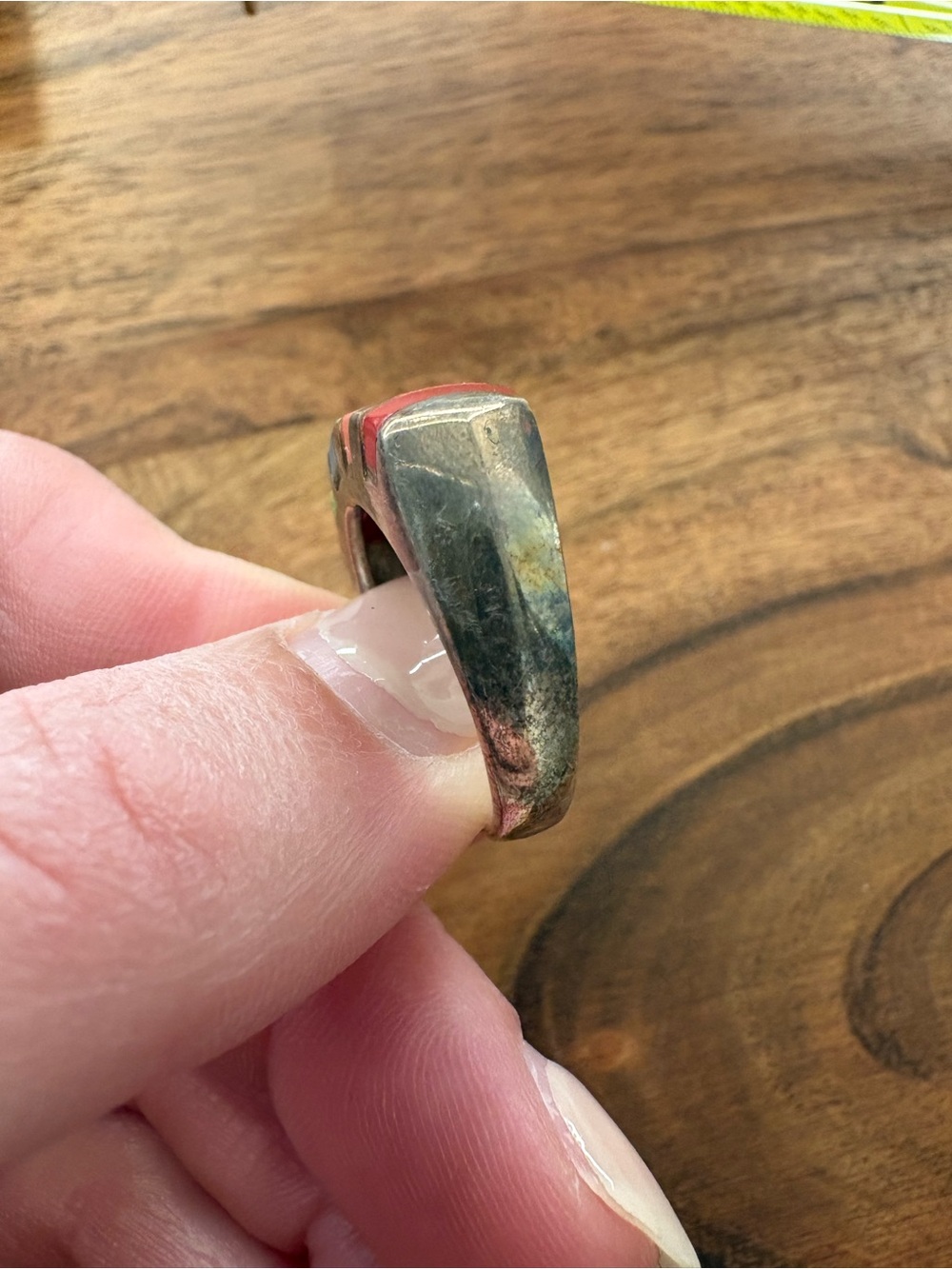 Vintage Colorful Sterling Silver With Striped Inlay Stones - Size 7.5 - Picture 7 of 14